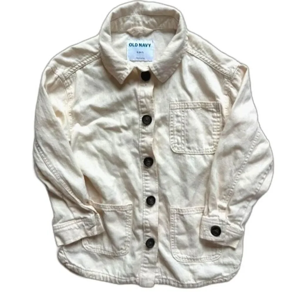 Old Navy Kids S 6-7 Cream Cotton Canvas Utility Chore Jacket Shacket Button Up